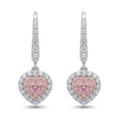 18K 0.15cttw Heart Shape Purple Diamond 0.59cttw Pink & White Diamonds Drop Earrings