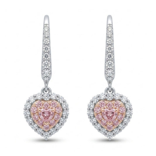 18K 0.15cttw Heart Shape Purple Diamond 0.59cttw Pink & White Diamonds Drop Earrings