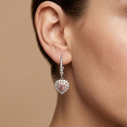 18K 0.15cttw Heart Shape Purple Diamond 0.59cttw Pink & White Diamonds Drop Earrings