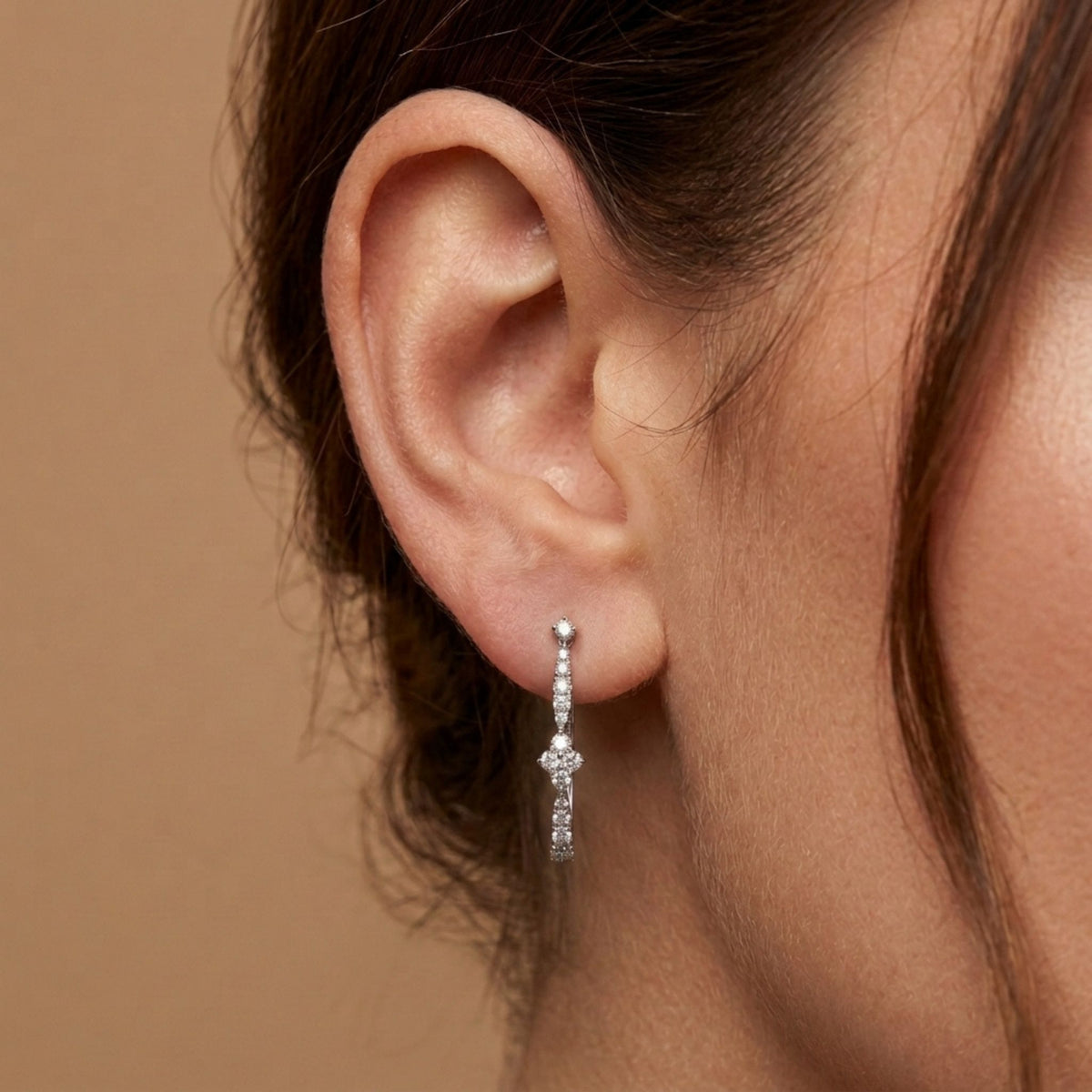 14K round white diamond hoop earrings 0.44 cttw