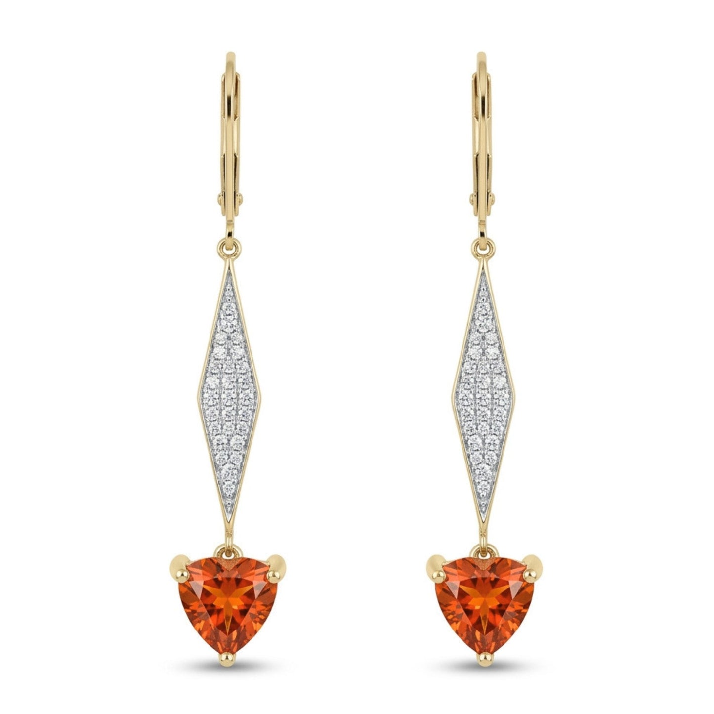 14K 3.37cttw Trilliant Private Collection Mandarin Garnet 0.26cttw VS White Diamonds Drop Earring