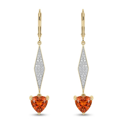 14K 3.37cttw Trilliant Private Collection Mandarin Garnet 0.26cttw VS White Diamonds Drop Earring