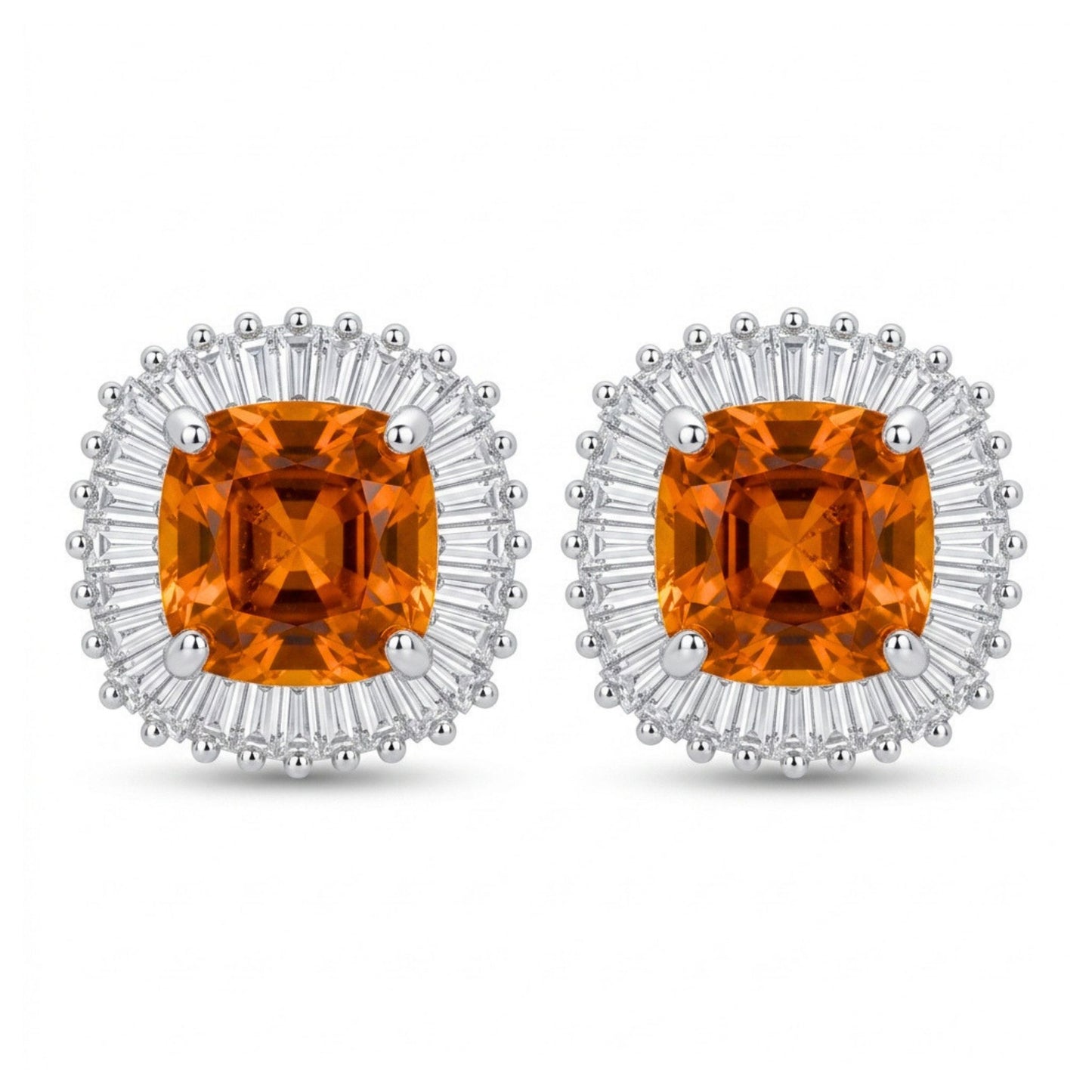 14K 3.04cttw Cushion Mandarin Garnet 0.72cttw VS White Diamonds Stud Earrings