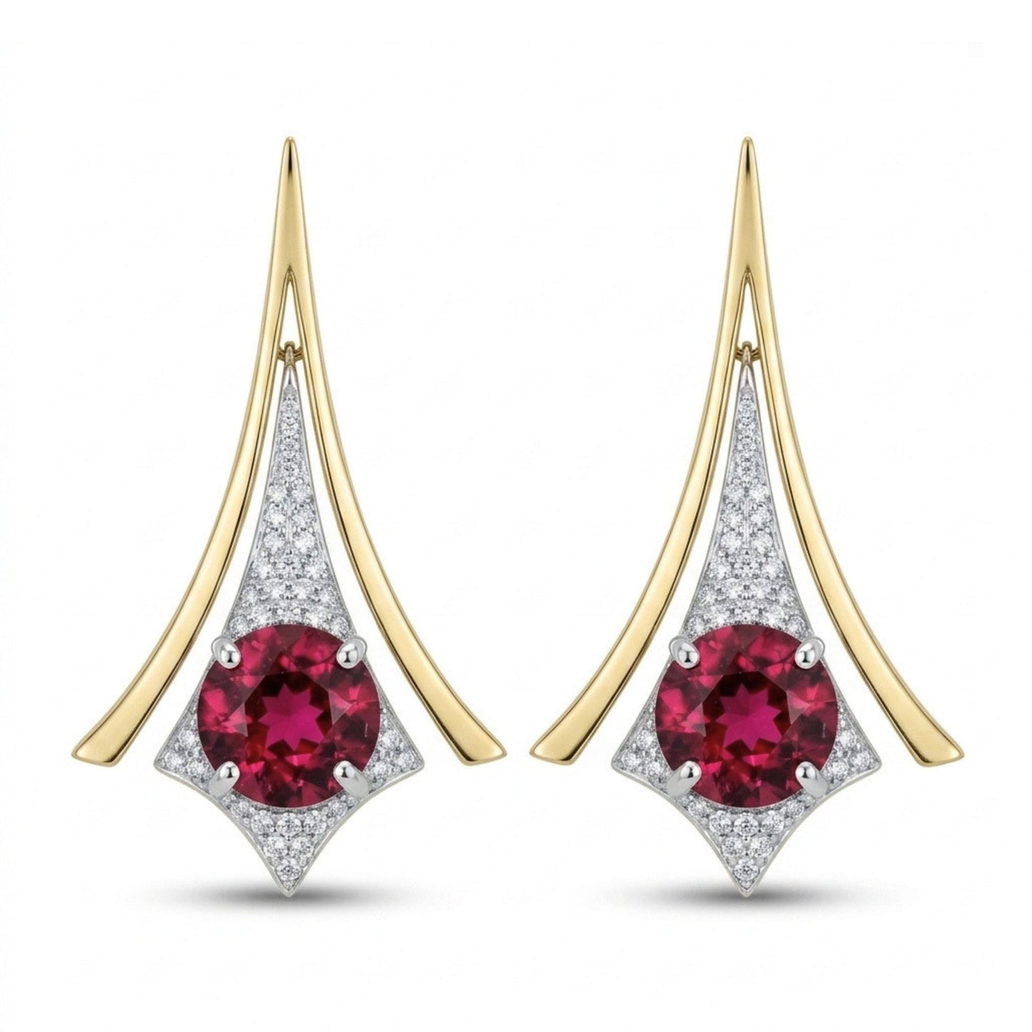 14K 7.16cttw Round Private Collection Rubellite 0.79cttw VS White Diamonds Drop Earrings