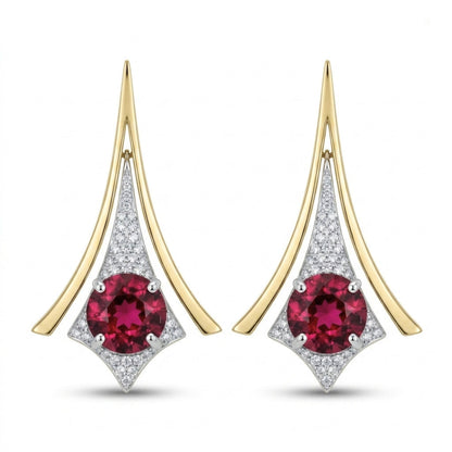 14K 7.16cttw Round Private Collection Rubellite 0.79cttw VS White Diamonds Drop Earrings