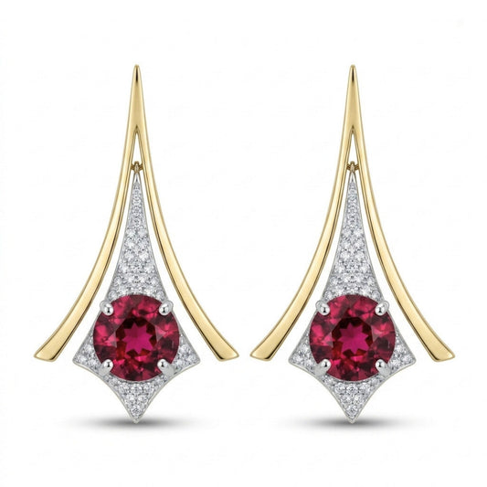 14K 7.16cttw Round Private Collection Rubellite 0.79cttw VS White Diamonds Drop Earrings