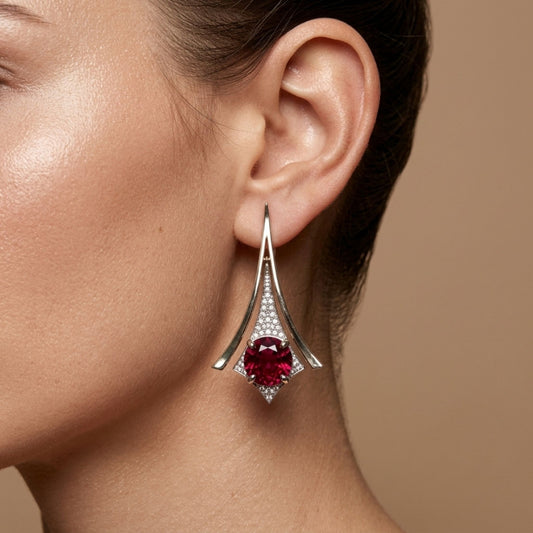 14K 7.16cttw Round Private Collection Rubellite 0.79cttw VS White Diamonds Drop Earrings