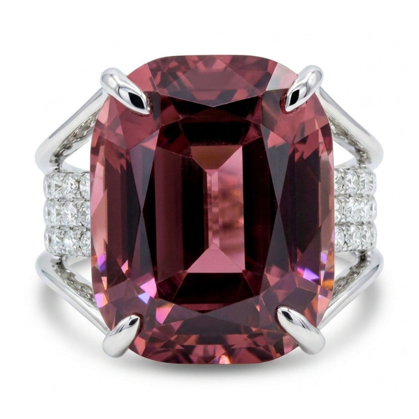 14K 13.54ct Cushion Private Collection Pink Zircon 0.76cttw VS White Diamonds Ring