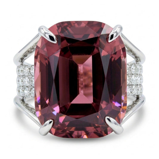 14K 13.54ct Cushion Private Collection Pink Zircon 0.76cttw VS White Diamonds Ring