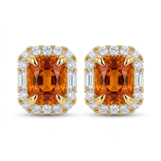 18K 4.84cttw Cushion Private Collection Mandarin Garnet 0.95cttw VS White Diamonds Stud Earrings