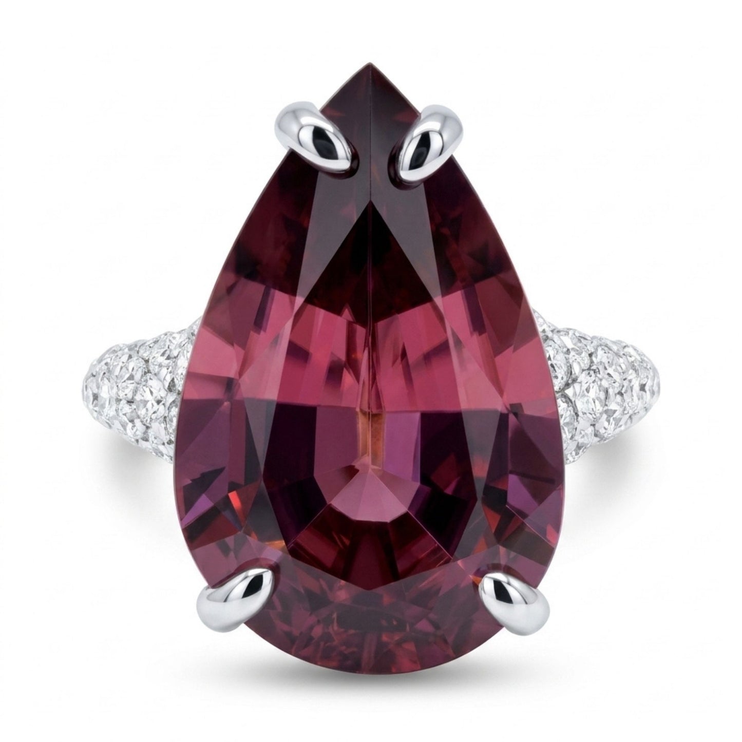 14K 11.17ct Pear Shape Pink Zircon 1.07cttw VS White Diamonds Ring