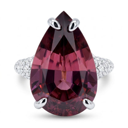14K 11.17ct Pear Shape Pink Zircon 1.07cttw VS White Diamonds Ring