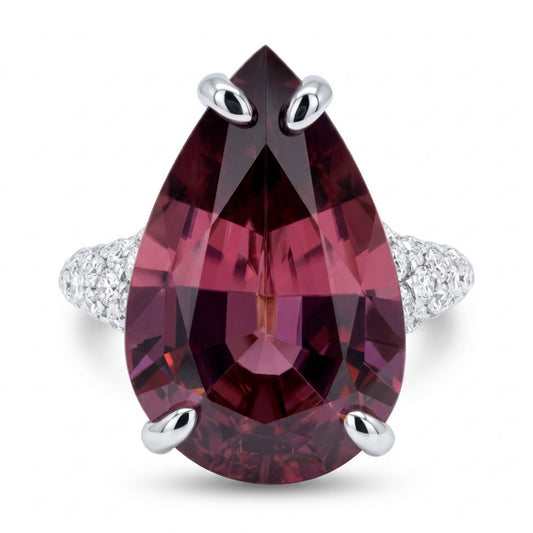 14K 11.17ct Pear Shape Pink Zircon 1.07cttw VS White Diamonds Ring