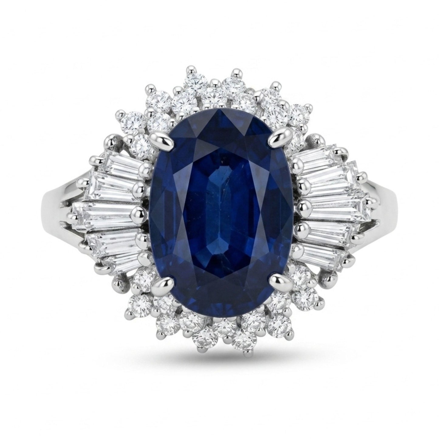 Platinum 2.43ct Oval Blue Sapphire 0.45cttw White Diamonds Ring