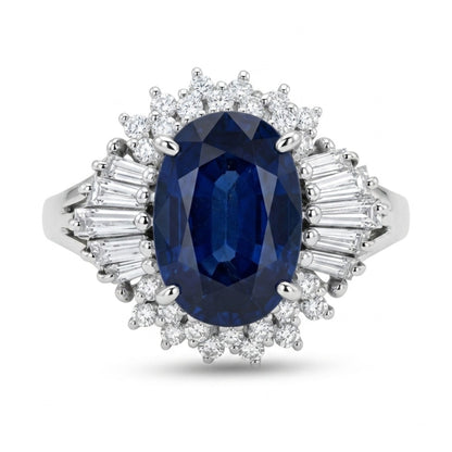 Platinum 2.43ct Oval Blue Sapphire 0.45cttw White Diamonds Ring
