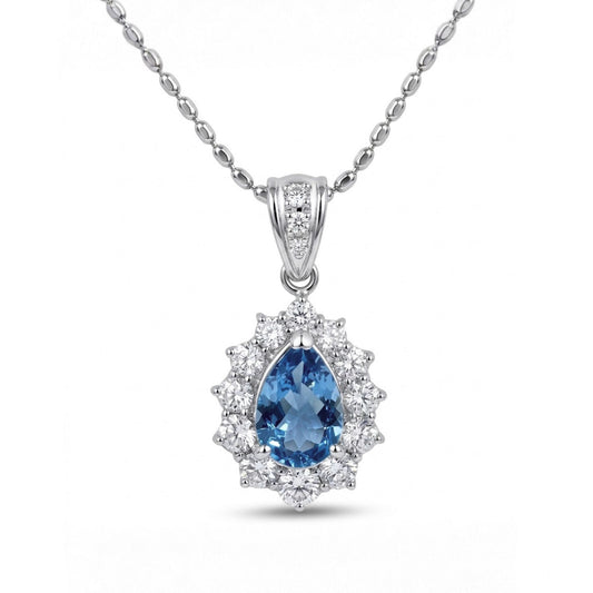 Platinum 1.15ct Pear Shape Santa Maria Aquamarine 0.88cttw White Diamonds Necklace