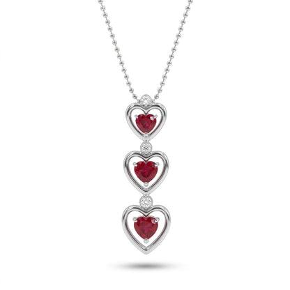 18K 1.25cttw Heart Shape Burma Ruby 0.02cttw White Diamonds Necklace