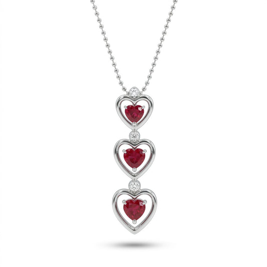 18K 1.25cttw Heart Shape Burma Ruby 0.02cttw White Diamonds Necklace