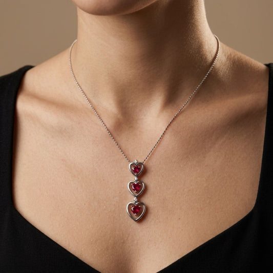 18K 1.25cttw Heart Shape Burma Ruby 0.02cttw White Diamonds Necklace