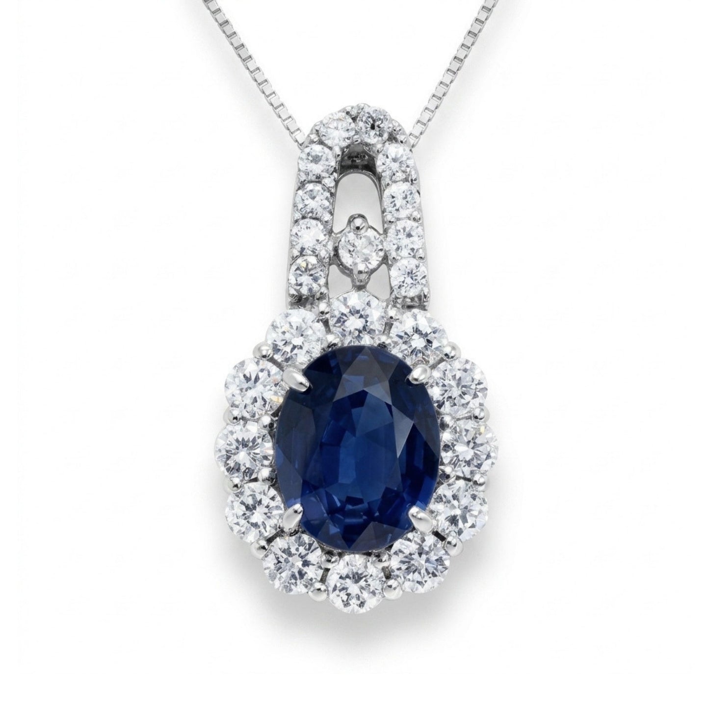 Platinum 2.91ct Oval Blue Sapphire 1.50cttw White Diamonds Necklace