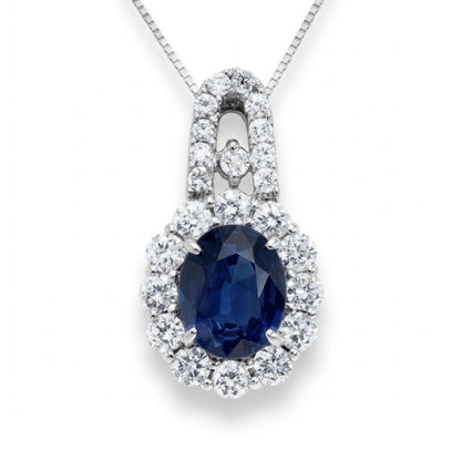 Platinum 2.91ct Oval Blue Sapphire 1.50cttw White Diamonds Necklace