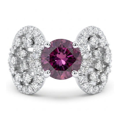 14K gold round Malaya garnet ring with VS white diamonds