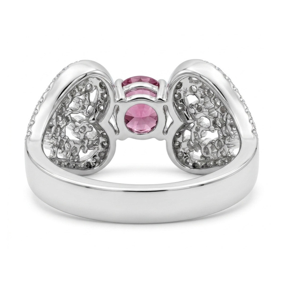 14K gold round Malaya garnet ring with VS white diamonds