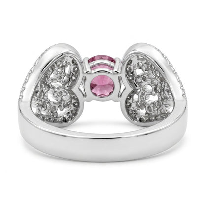 14K gold round Malaya garnet ring with VS white diamonds