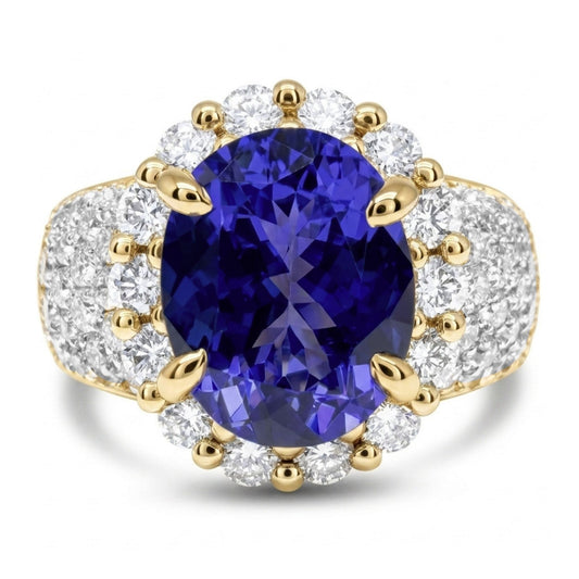 14K 2.58ct Oval Blue Wing Tanzanite 1.28cttw VS White Diamonds Ring