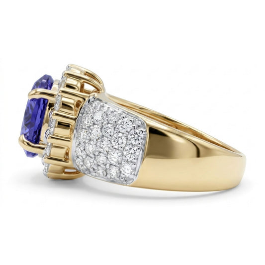 14K 2.58ct Oval Blue Wing Tanzanite 1.28cttw VS White Diamonds Ring