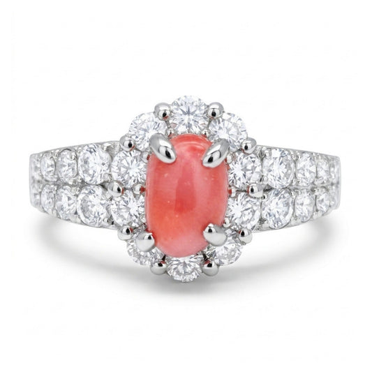 Platinum 0.73ct Oval Conch Pearl 0.81cttw White Diamonds Ring
