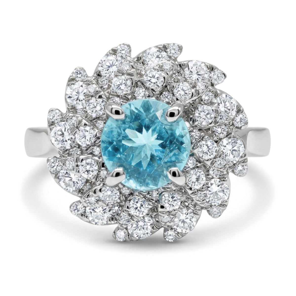 14K 0.86ct Round Paraiba 0.80cttw VS White Diamonds Ring
