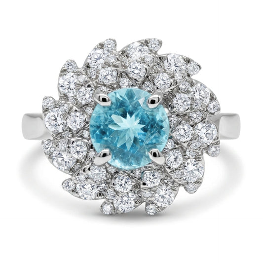 14K 0.86ct Round Paraiba 0.80cttw VS White Diamonds Ring