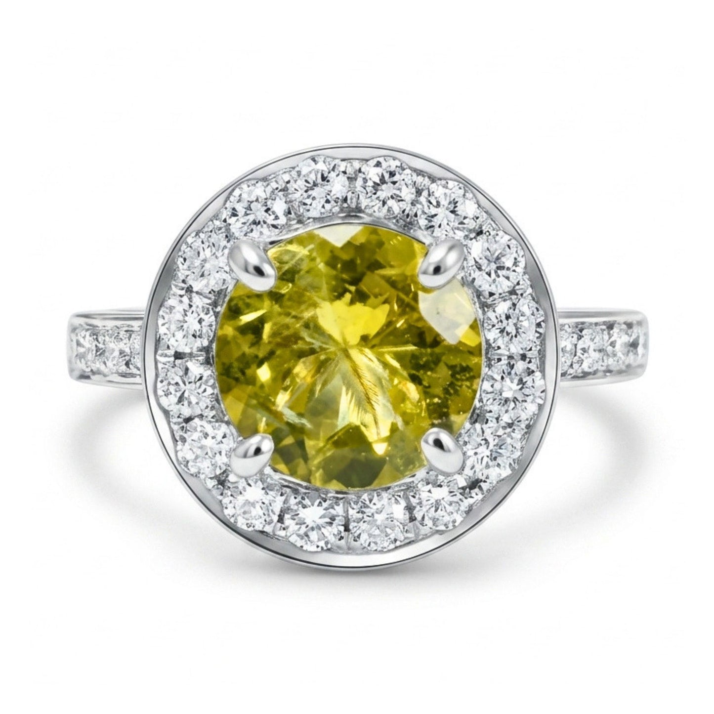 18K 1.63ct Round Golden Tourmaline 0.94cttw VS White Diamonds Ring