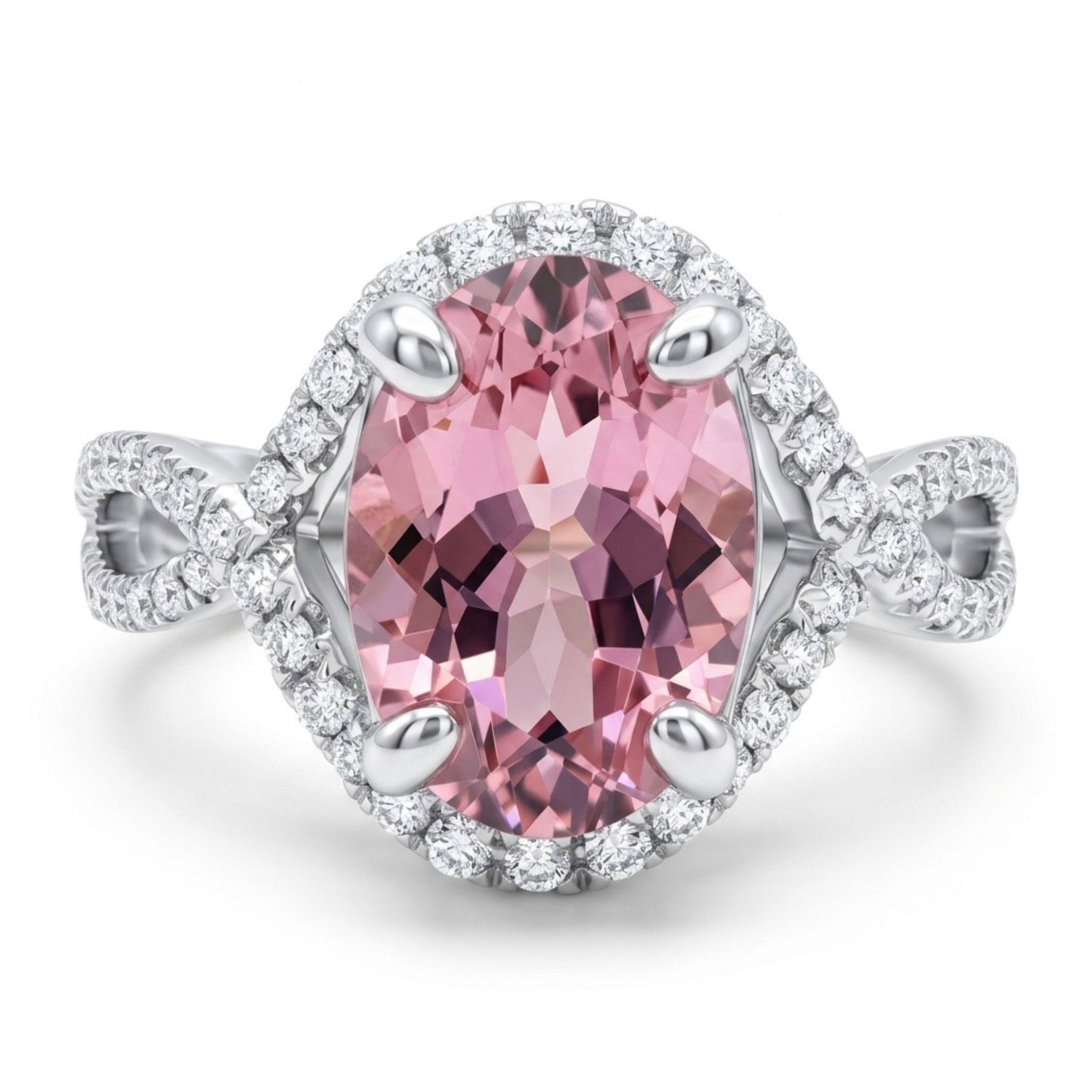 18K 2.43ct Oval Hot Pink Congo Tourmaline 0.35cttw VS White Diamonds Ring
