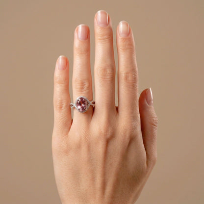 18K 2.43ct Oval Hot Pink Congo Tourmaline 0.35cttw VS White Diamonds Ring