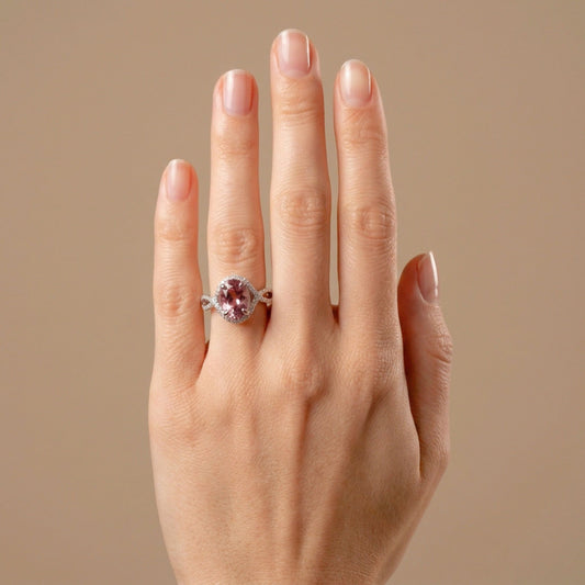 18K 2.43ct Oval Hot Pink Congo Tourmaline 0.35cttw VS White Diamonds Ring