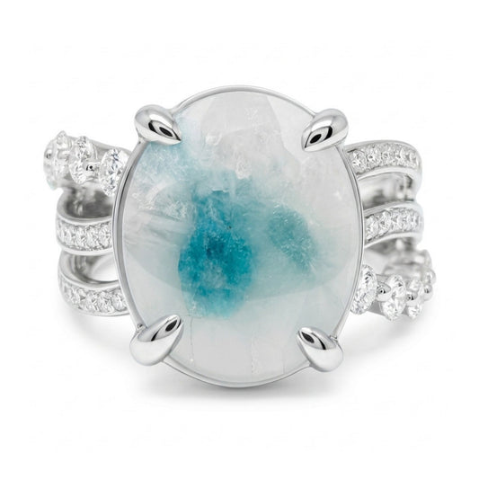 14K 2.98ct Oval Brazilian Paraiba in Quartz 0.67cttw VS White Diamonds Ring