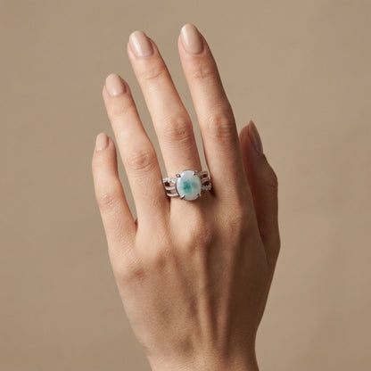 14K 2.98ct Oval Brazilian Paraiba in Quartz 0.67cttw VS White Diamonds Ring