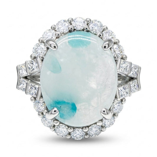 14K 4.61ct Oval Brazilian Paraiba in Quartz 1.31cttw VS White Diamonds Ring