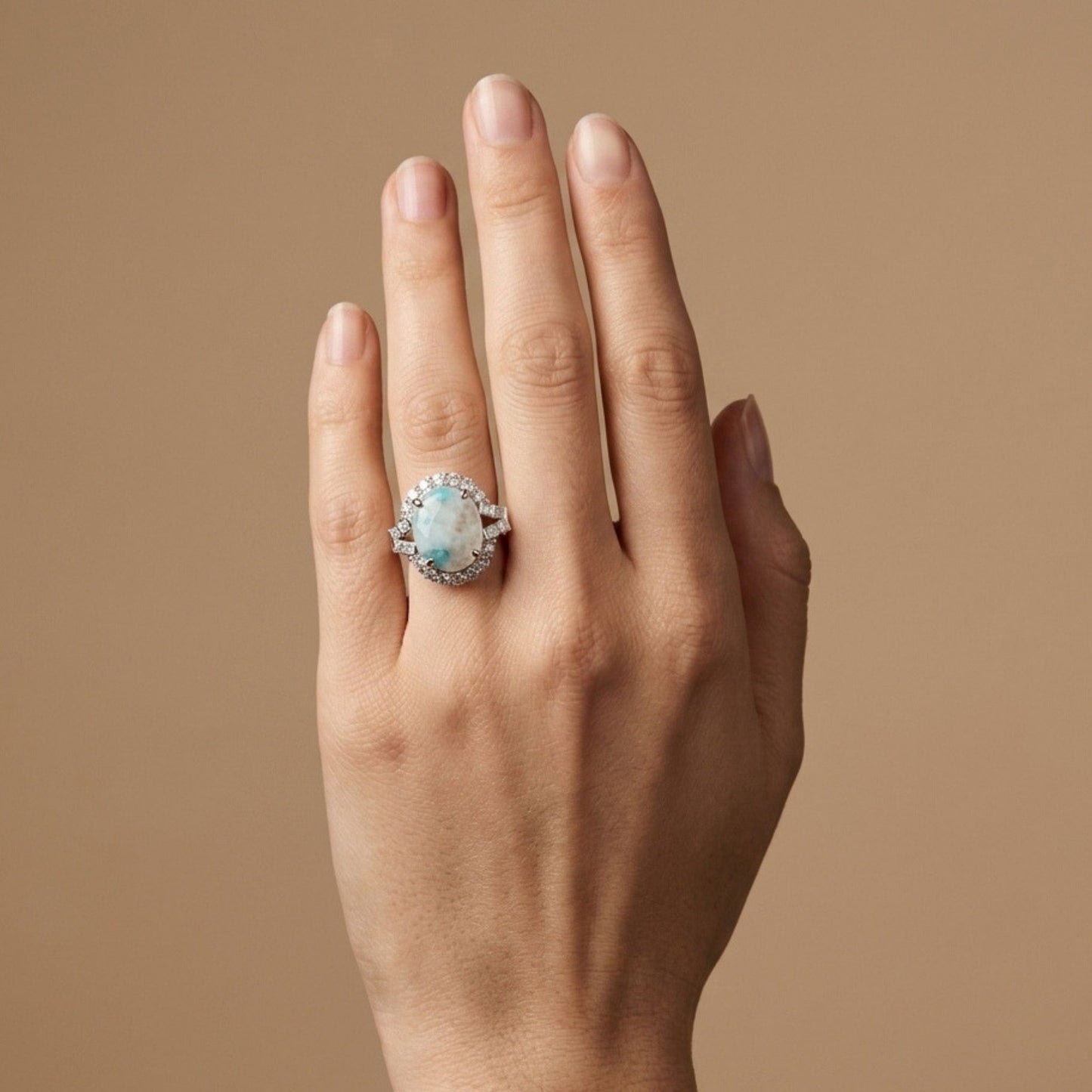14K 4.61ct Oval Brazilian Paraiba in Quartz 1.31cttw VS White Diamonds Ring