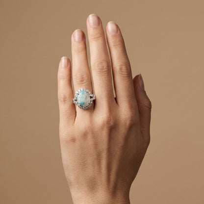 14K 4.61ct Oval Brazilian Paraiba in Quartz 1.31cttw VS White Diamonds Ring
