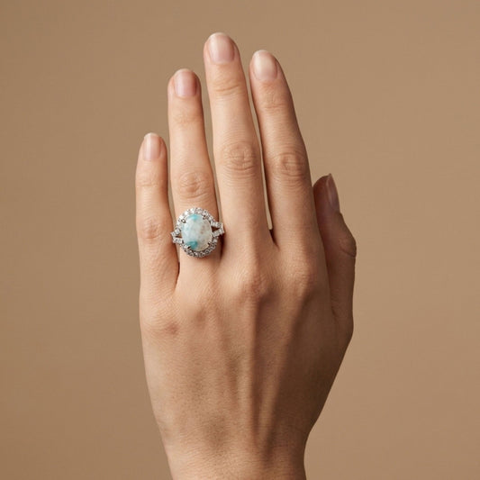 14K 4.61ct Oval Brazilian Paraiba in Quartz 1.31cttw VS White Diamonds Ring