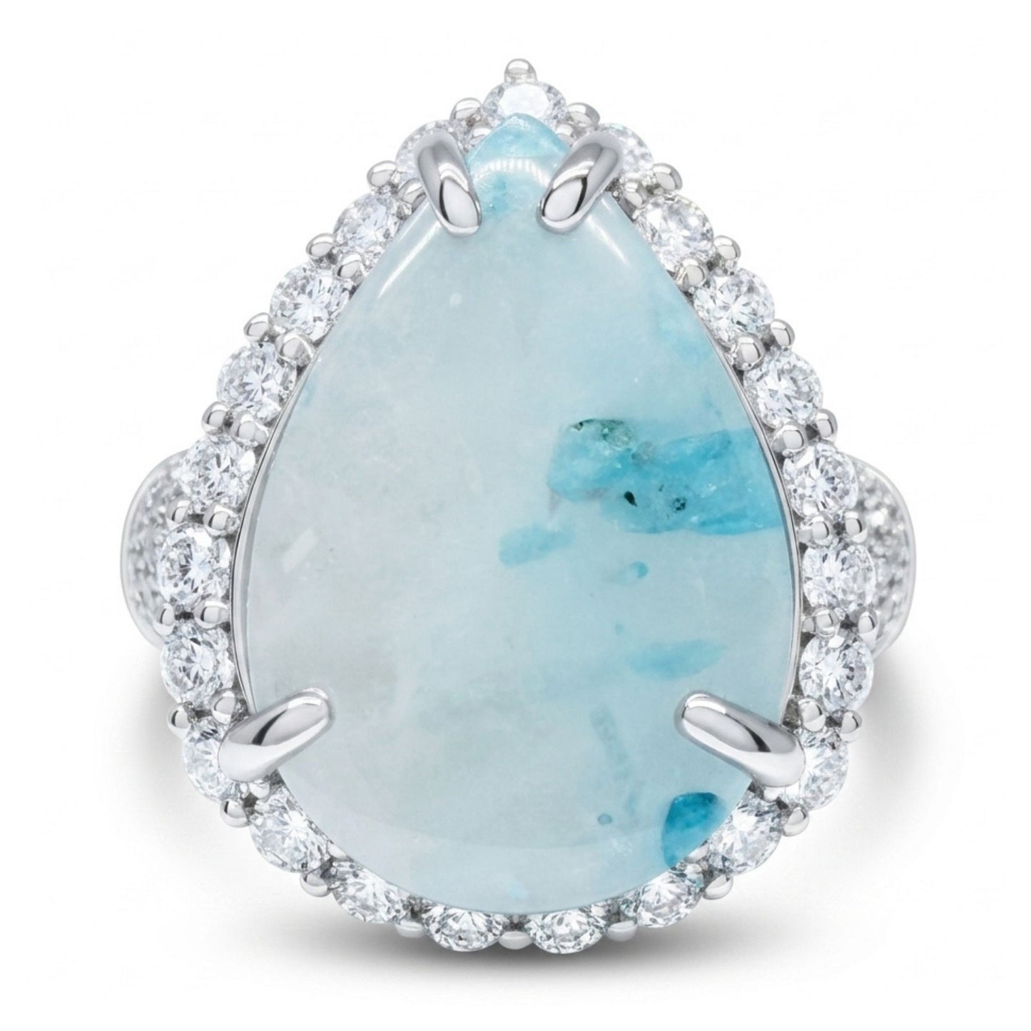 14K 5.91ct Pear Shape Brazilian Paraiba in Quartz 1.11cttw VS White Diamonds Ring