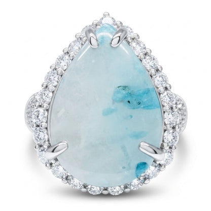 14K 5.91ct Pear Shape Brazilian Paraiba in Quartz 1.11cttw VS White Diamonds Ring