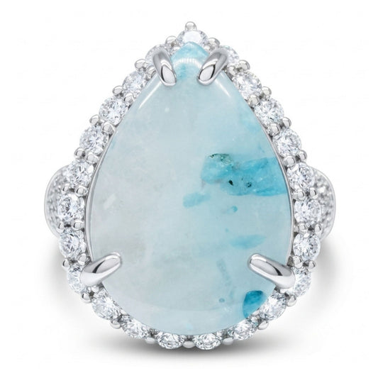 14K 5.91ct Pear Shape Brazilian Paraiba in Quartz 1.11cttw VS White Diamonds Ring