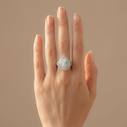 14K 5.91ct Pear Shape Brazilian Paraiba in Quartz 1.11cttw VS White Diamonds Ring