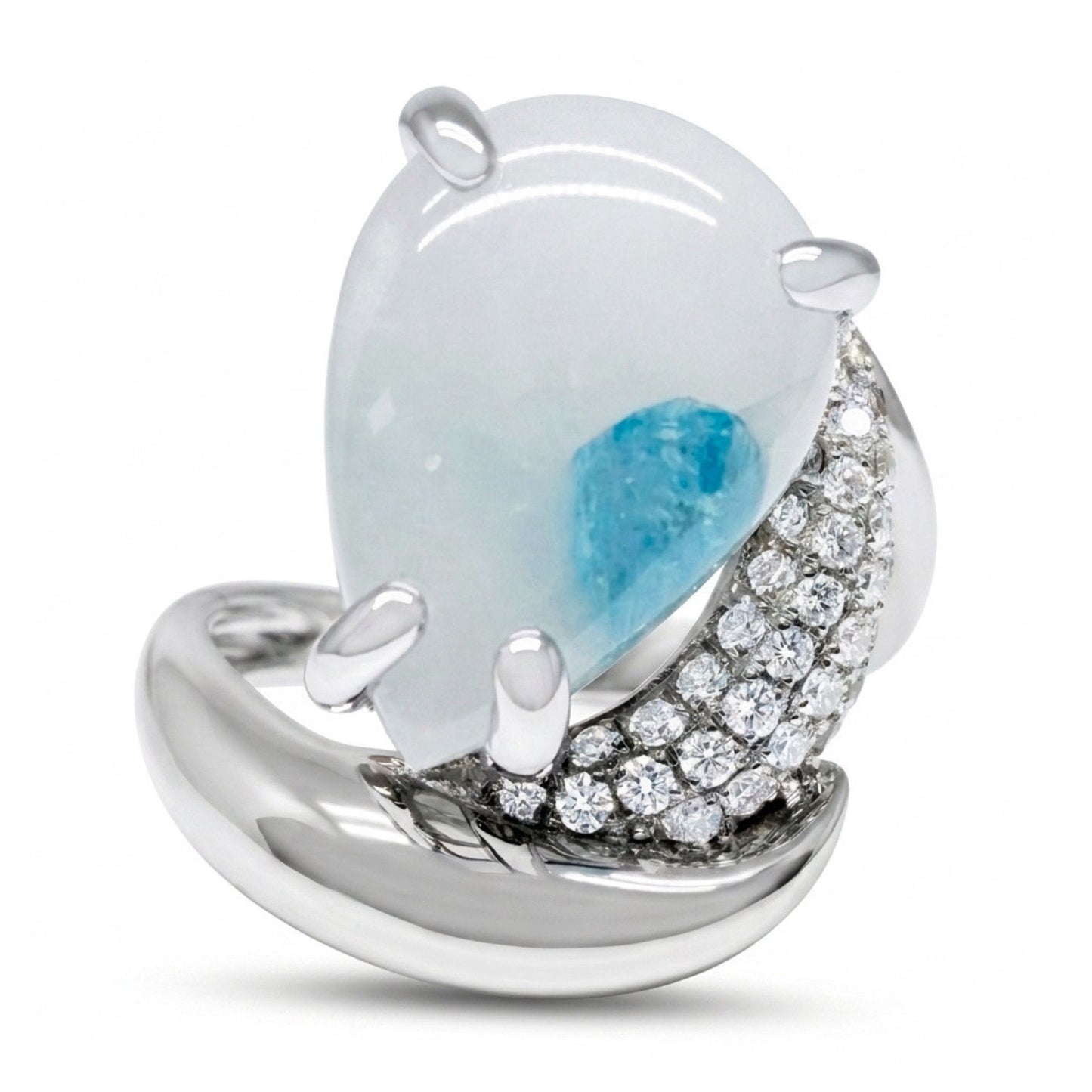 14K 3.97ct Pear Shape Brazilian Paraiba in Quartz 0.26cttw VS White Diamonds Ring