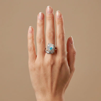 14K 3.97ct Pear Shape Brazilian Paraiba in Quartz 0.26cttw VS White Diamonds Ring