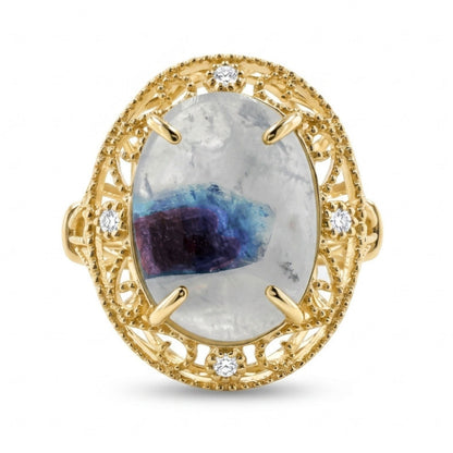 14K 6.41ct Oval Brazilian Paraiba in Quartz 0.06cttw VS White Diamonds Ring